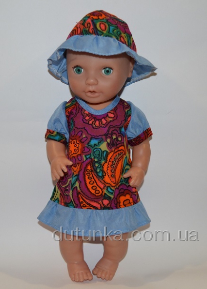 Літнє плаття з панамкою для лялечки 38 см Мозаїка Dutunka
