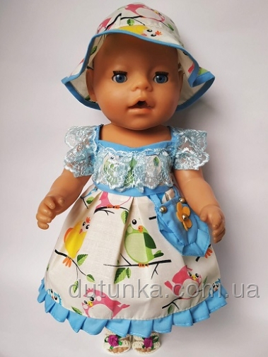 Сукня літня з панамкою для ляльки Бебі Борн Пташки   Dutunka
